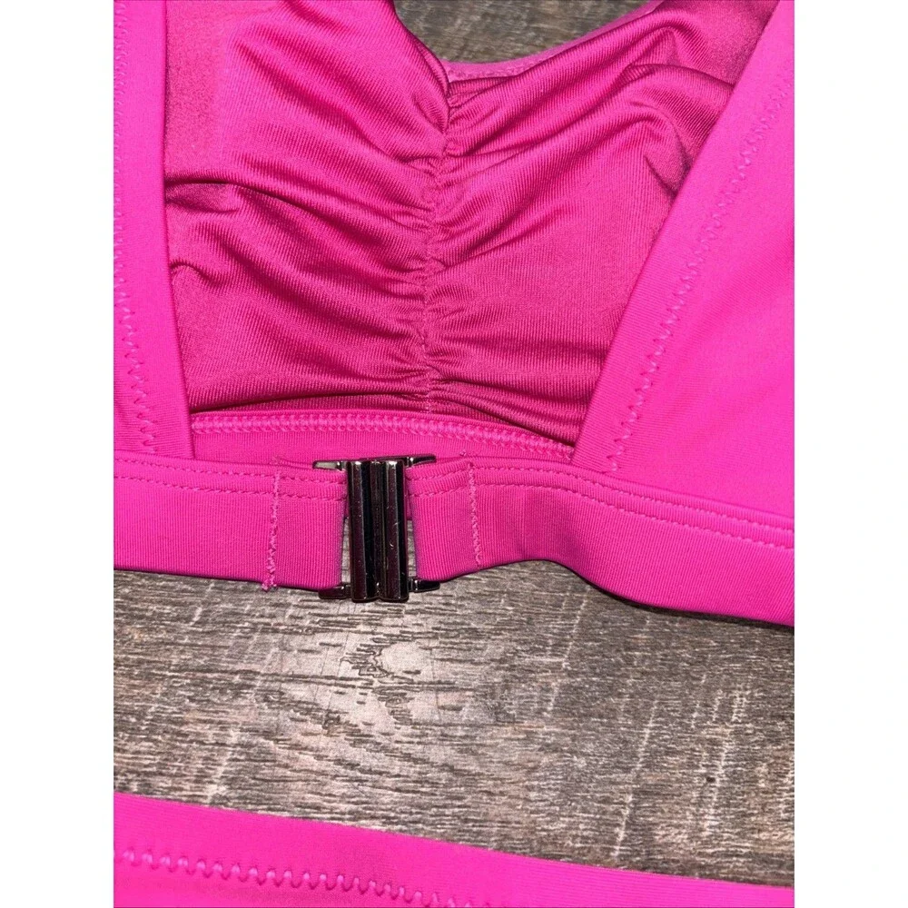 Cupshe Women Fuchsia Pink Bikini Set High Waisted 1X Buckle Remove Pads Ruched